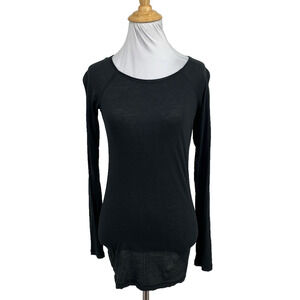 Vince Top Womens XS Extra Small Black Pima Cotton Long Sleeve Lightweight Sheer